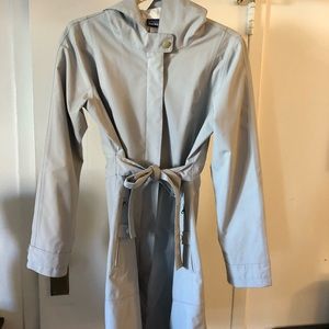 Patagonia raincoat, light gray.